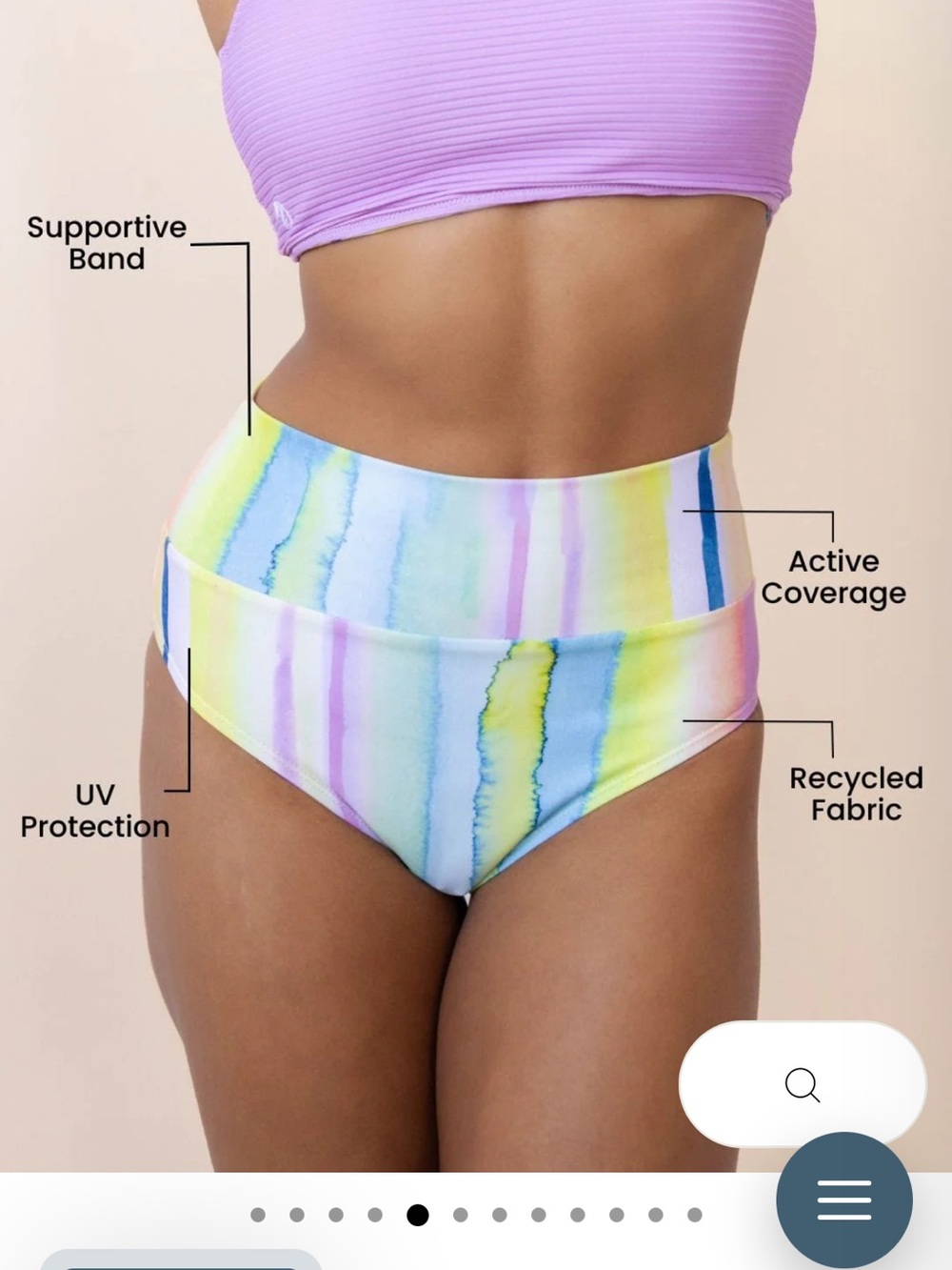 Women’s High-Waist Bikini Bottoms in Pastel Watercolor Stripe